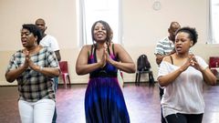 High note: The Soweto Gospel Choir, seen here in rehearsal, have won a Grammy for 'Freedom,' a tribute to Nelson Mandela