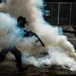 A member of Venezuela's National Guard cracks down on opposition demonstrators in Caracas, on April 26, 2017