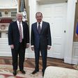 The White House is left fuming after Russia publishes photos of Donald Trump meeting Russian Foreign Minister Sergei Lavrov (R)