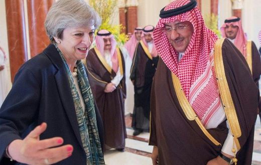 British Prime Minister Theresa May meets Saudi Crown Prince Mohammad bin Nayef in Riyadh on April 4, 2017
