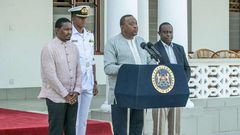 President Uhuru Kenyatta with CSs Henry Rotich and Mwangi Kiunjuri