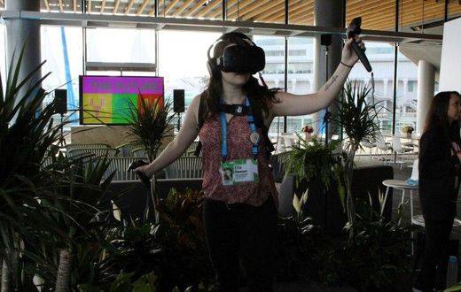 Ella Dawson experiences what it is like to be a tree in a rain forest faced with destruction in a virtual reality presentation at a TED Conference in Vancouver