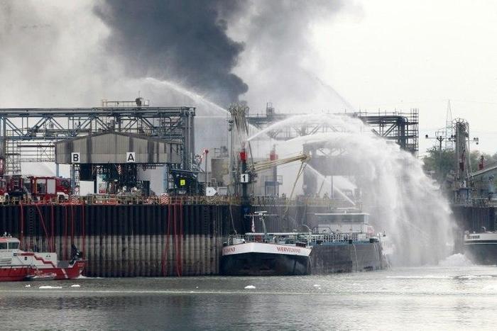 Smoke rises from a chemical plant at BASF's headquarters in Ludwigshafen, western Germany on October 17, 2016