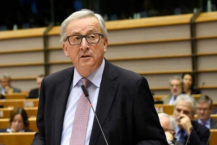 EU Commission President Jean-Claude Juncker addreses lawmakers at the European Parliament in Brussels, on March 1, 2017