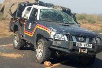 Wreckage of the police vehicle from Lafey Police Station, Mandera County