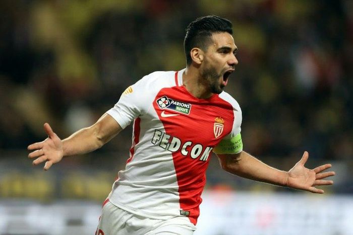 Monaco's forward Radamel Falcao celebrates after scoring a goal during the French League Cup football match against Nancy (ASNL) January 25, 2016