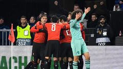 Rennes came storming back to beat 10-man Arsenal 3-1 in their Europa League last 16, first leg