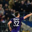RSC Anderlecht's Leander Dendoncker celebrates after scoring during their Europa League first leg quarter-final match against Manchester United at the Constant Vanden Stock stadium in Brussels on April 13, 2017