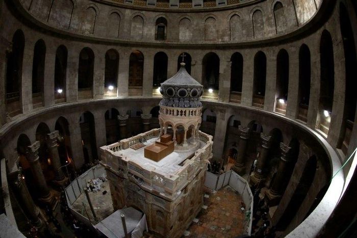 The Edicule in Jerusalem's Church of the Holy Sepulchre, pictured on March 20, 2017 after its restoration