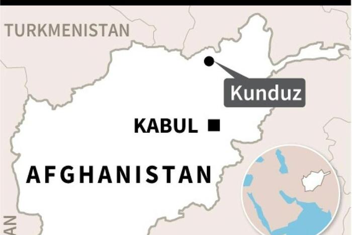 Map of Afghanistan locating Kunduz, where at least 13 civilians were killed in air strike by "international forces" last week
