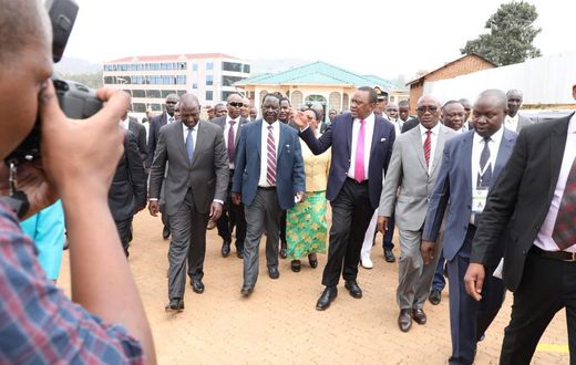 President Kenyatta with DP William Ruto and Opposition leader Raila Odinga in Kisii
