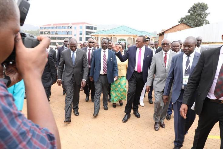 President Kenyatta with DP William Ruto and Opposition leader Raila Odinga in Kisii