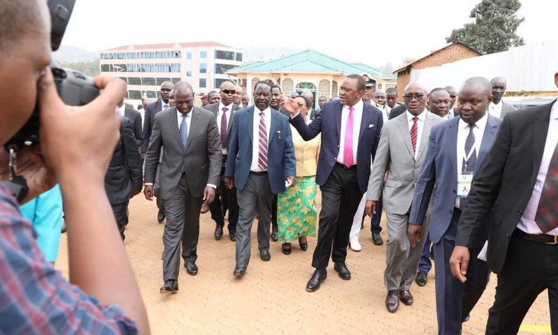 President Kenyatta with DP William Ruto and Opposition leader Raila Odinga in Kisii