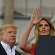 US President Donald Trump and First Lady Melania Trump arrive for a rally on February 18, 2017 in Melbourne, Florida