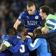 Leicester City players celebrate their dramatic Champions League victory against Sevilla on March 14, 2017