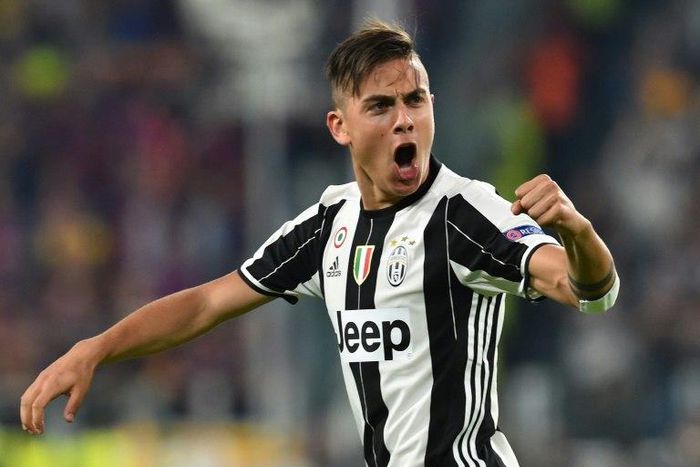 Juventus' forward Paulo Dybala celebrates after scoring during their Champions League quarter-final first leg match against Barcelona in Turin, on April 11, 2017