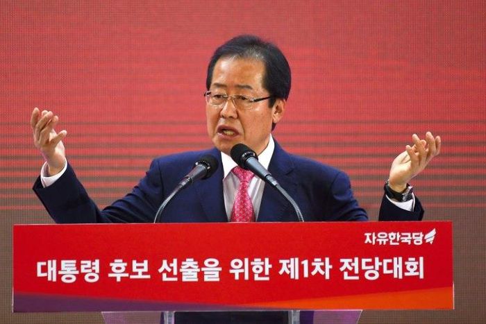 Hong Joon-Pyo, presidential candidate of the Liberty Korea Party, is known for his outspoken rhetoric and sexist remarks, and compares himself with Donald Trump as an outsider in the race for the May 9 vote