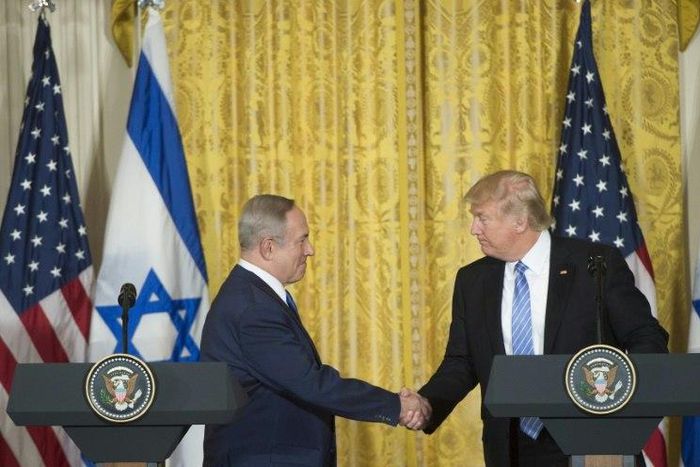 US President Donald Trump (R) and Israeli Prime Minister Benjamin Netanyahu hold a joint press conference in the East Room of the White House on February 15, 2017