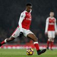 Arsenal's Alex Iwobi takes a swing at the ball during the match against Watford at the Emirates Stadium in London on January 31, 2017