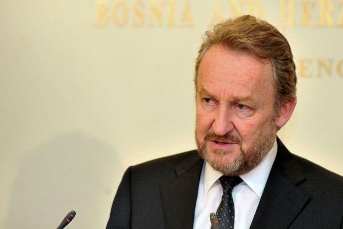 The Muslim Bosniak member of Bosnia and Herzegovina's tripartite presidency, Bakir Izetbegovic, listens to journalists' questions during a press conference, on February 23, 2017 in Sarajevo