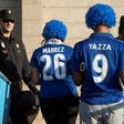 Spanish police quiz Leicester City supporters before the Champions League quarter-final first leg match against Atletico Madrid at the Vicente Calderon stadium on April 12, 2017