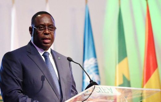 President Macky Sall, pictured in March 2017, visited the site of the fire that killed at least 25 people at a Muslim religious retreat in Senegal