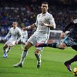 Real Sociedad's Kevin Rodrigues (R) controls the ball next to Real Madrid's Cristiano Ronaldo during their Spanish La Liga match, at the Santiago Bernabeu stadium in Madrid, on January 29, 2017