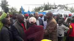 Mathira MP and Nyeri Governor hopeful Ephraim Maina lands at Kabaru Ward in Nyeri County to officiate the launch of a wooden bridge.
