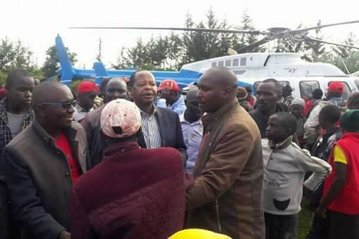 Mathira MP and Nyeri Governor hopeful Ephraim Maina lands at Kabaru Ward in Nyeri County to officiate the launch of a wooden bridge.