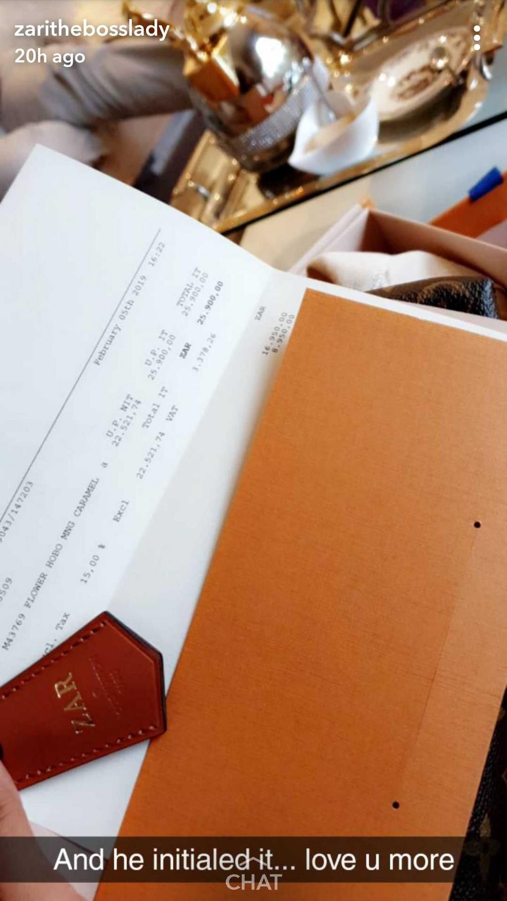 Zari flaunts the receipt to her gift (Instagram)