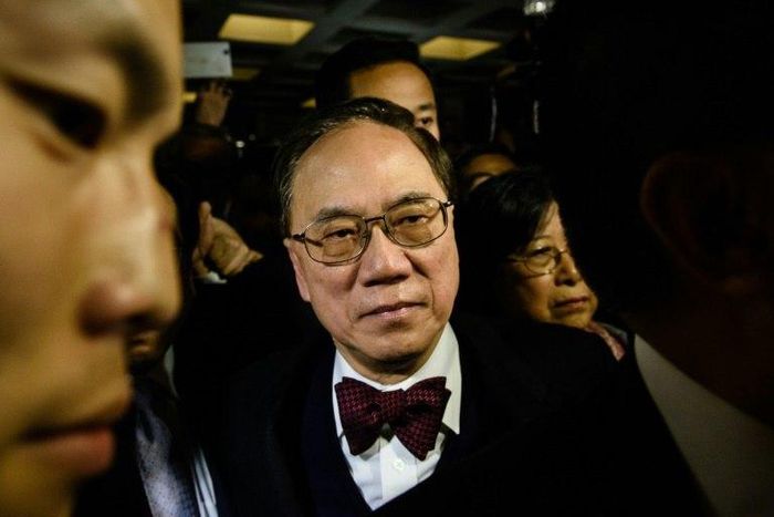 Former Hong Kong chief executive Donald Tsang leaves the Hong Kong High Court after the jury found him guilty of misconduct in his high-profile corruption trial on February 17, 2017