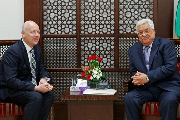 Palestinian president Mahmoud Abbas (R) meets Jason Greenblatt, the US president's assistant and special representative for international negotiations, at his office in the West Bank city of Ramallah on March 14, 2017