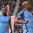 Manchester City's Vincent Kompany celebrates after scoring against Southampton at St Mary's Stadium in Southampton, southern England on April 15, 2017