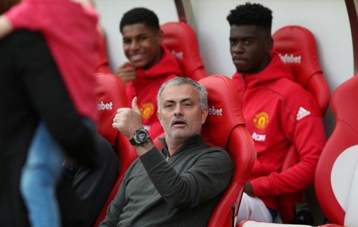 Manchester United's manager Jose Mourinho gestures as he sits in the dugout ahead of the English Premier League football match between Sunderland and Manchester United at the Stadium of Light in Sunderland, north-east England on April 9, 2017