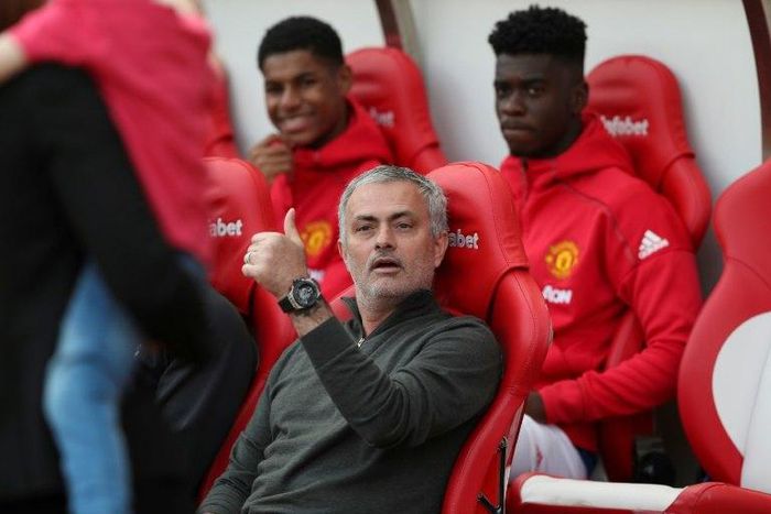 Manchester United's manager Jose Mourinho gestures as he sits in the dugout ahead of the English Premier League football match between Sunderland and Manchester United at the Stadium of Light in Sunderland, north-east England on April 9, 2017