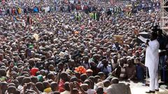 ODM party leader Raila Odinga addresses his supporters during a Madaraka Day rally at Uhuru Park on June 1, 2016.