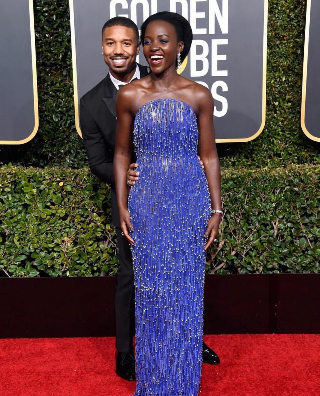 Lupita and Michael B Jordan at the Golden Globes (Instagram)