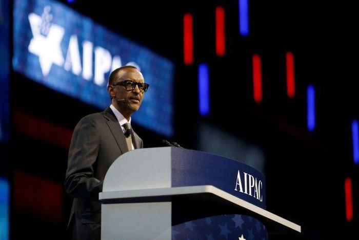 Rwandan president Paul Kagame speaks during the American Israel Public Affairs Committee policy conference in Washington