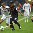 Leverkusen's Brazilian defender Wendell and Hertha's midfielder Alexander Esswein vie for the ball during their Bundesliga match in Leverkusen on January 22, 2017