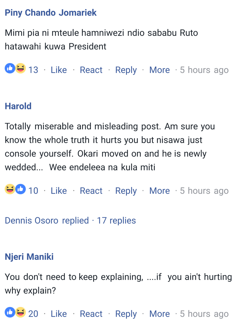 Fans react to Kyallo’s post (Facebook)