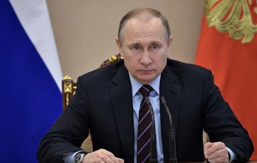 Russian President Vladimir Putin leads a meeting with members of the government on April 12, 2017 in Moscow