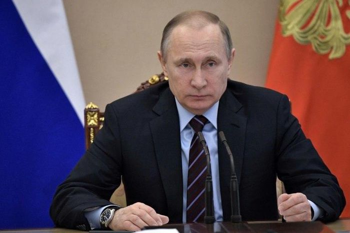 Russian President Vladimir Putin leads a meeting with members of the government on April 12, 2017 in Moscow