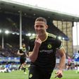 Chelsea's defender Gary Cahill celebrates scoring against Everton on April 30, 2017
