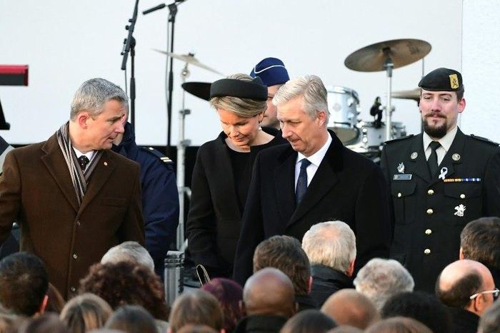 King Philippe and Queen Mathilde arrive at Brussels' international airport for ceremony to mark the first anniversary of the twin Brussels attacks by Islamic extremists