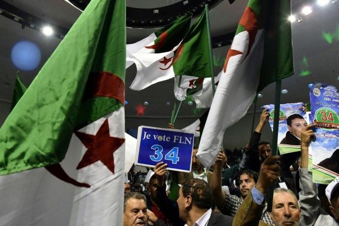 Members of Algeria's National Liberation Front (FLN) gather at a party conference in Algiers on April 28, 2017, while campaigning for May 4 elections. Media reports suggest however that Algerians are more interested in the French presidential election