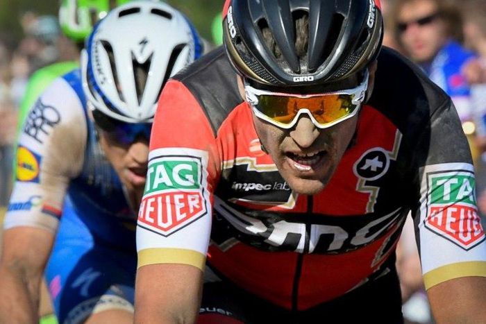 Greg Van Avermaet (R) outsprints Zdenek Stybar to take the 'Monument' in the 'Hell of the North' for the first time