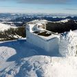 View of Bilyi Slon, or the White Elephant, the highest inhabited building in Ukraine and an old astronomical observatory on Chornogora mountain, near the village of Vorokhta, on March 9, 2017
