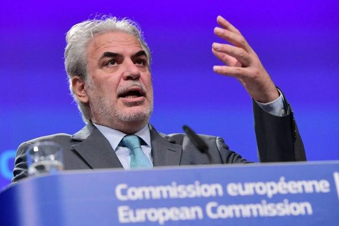 European Union aid commissioner Christos Stylianides speaking at a press conference in Brussels on September 8, 2016