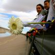 People from Ciudad Juarez protest against the politics of US President Donald Trump along the Rio Bravo, at the border between Ciudad Juarez and El Paso, Texas in February 2017
