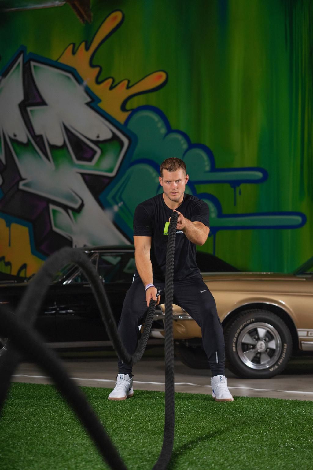 Colton training with battle ropes.
